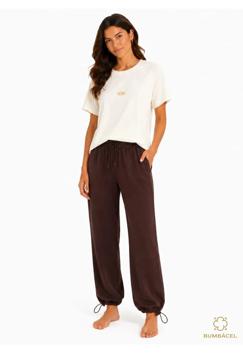 Set dama casual din bumbac cu pantaloni jogger - Maro