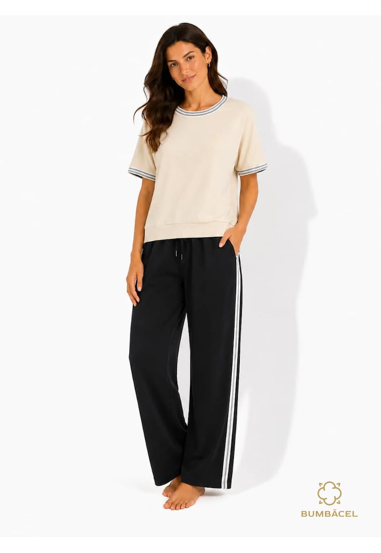 Set dama din bumbac - negru cu pantaloni si tricou - Negru