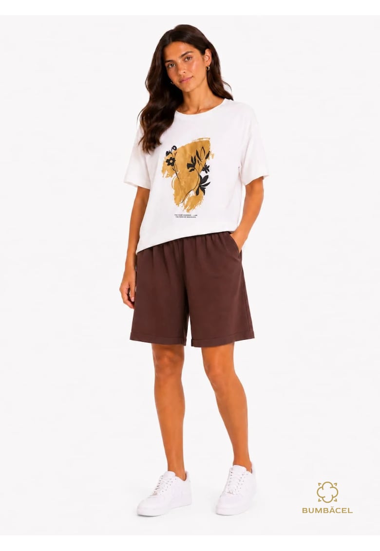 Set dama casual din bumbac cu imprimeu floral - Maro