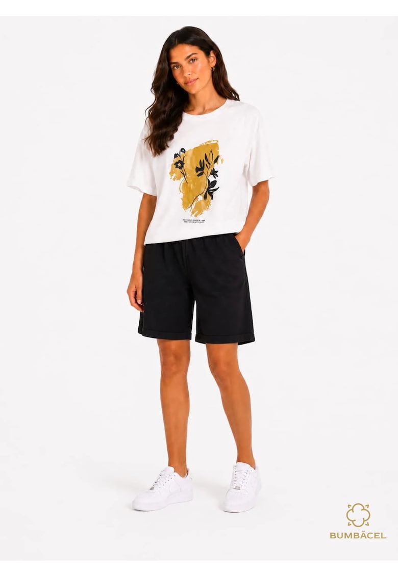Set dama casual din bumbac cu imprimeu floral - Negru