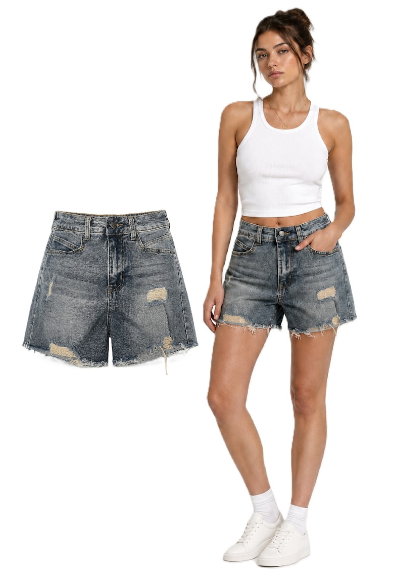 Pantaloni scurti din denim cu rupturi decorative
