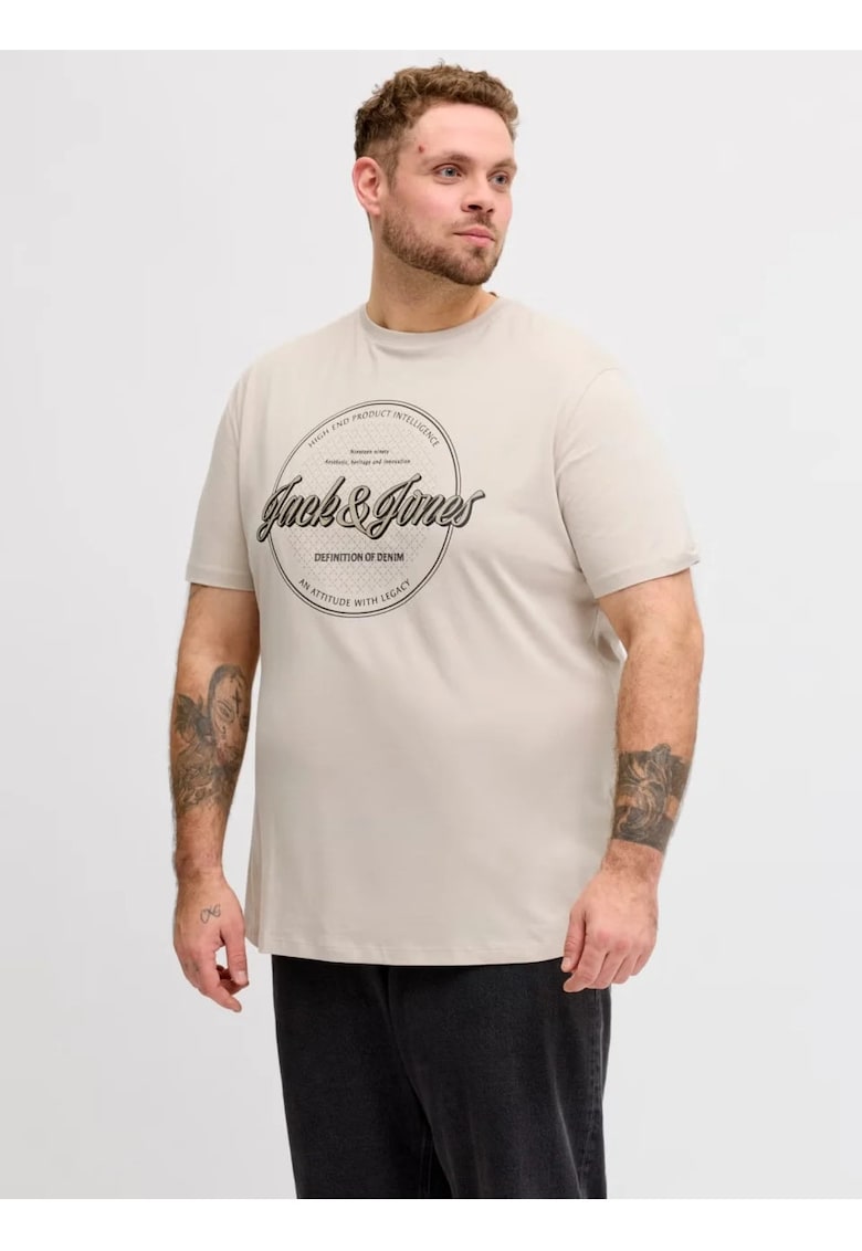 Plus Tricou barbati - imprimeu logo - Crem - Crem