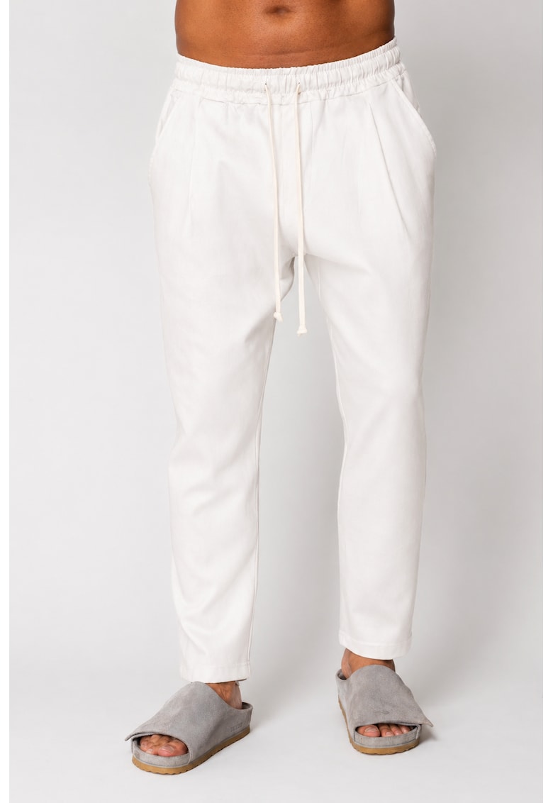 Pantaloni lung din IN cu snur usor conic White 21093 - Alb optic