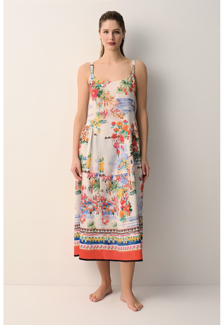 Rochie midi de plaja cu model floral - Multicolor -
