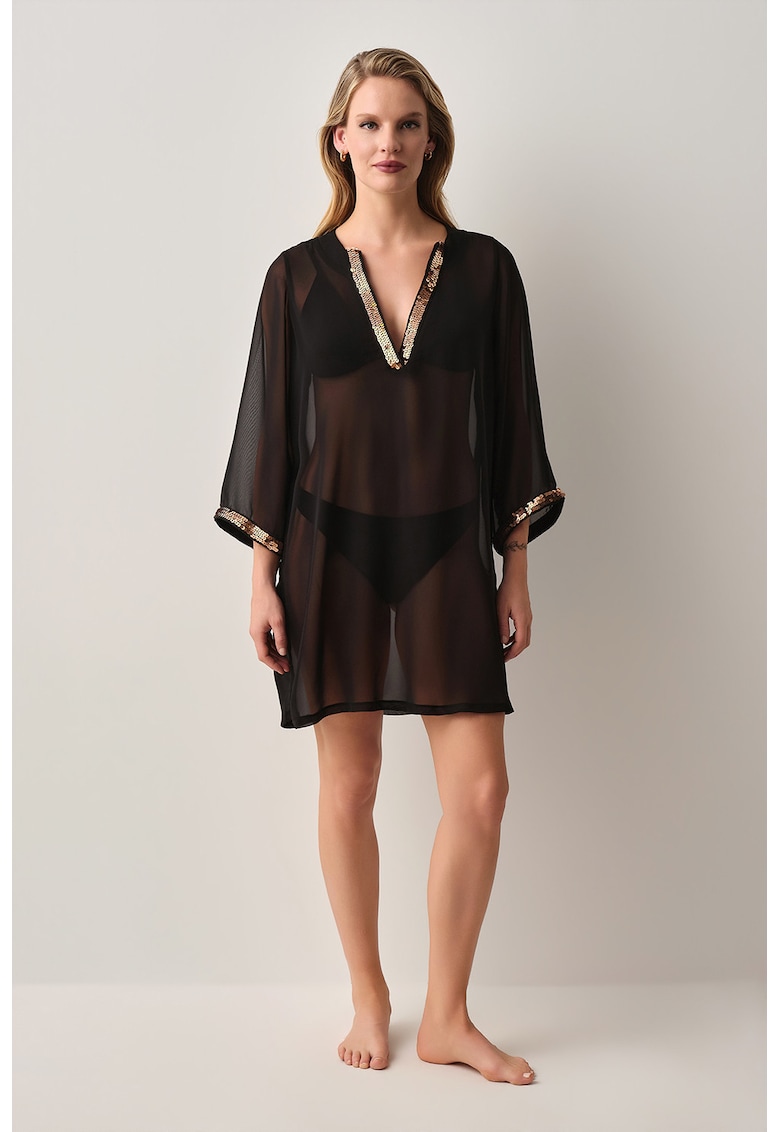 Rochie de plaja cu decolteu in V - Negru