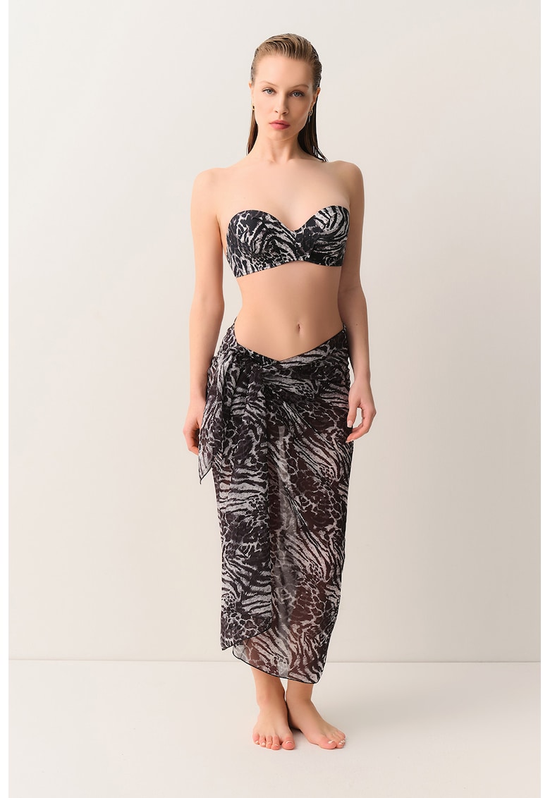 Pareo cu animal print - Negru stins/Alb optic