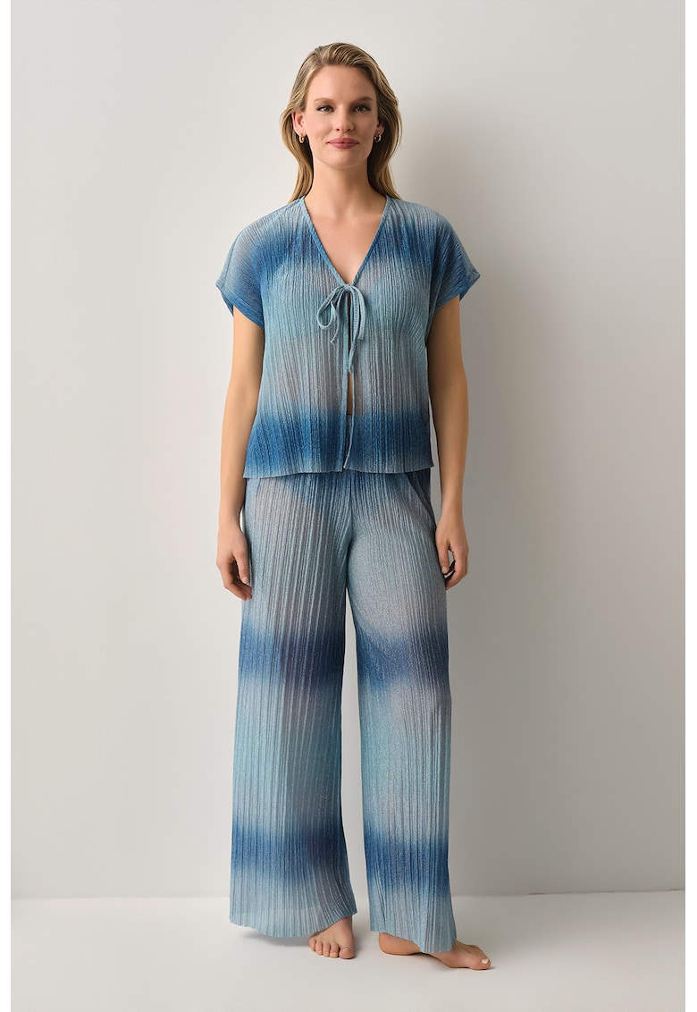 Tricou de plaja cu snururi frontale - Albastru pastel