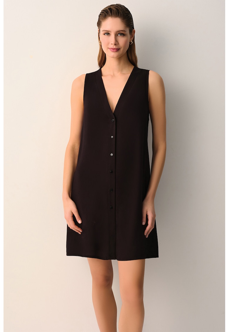 Rochie de plaja cu buzunare laterale - fara maneci - Negru