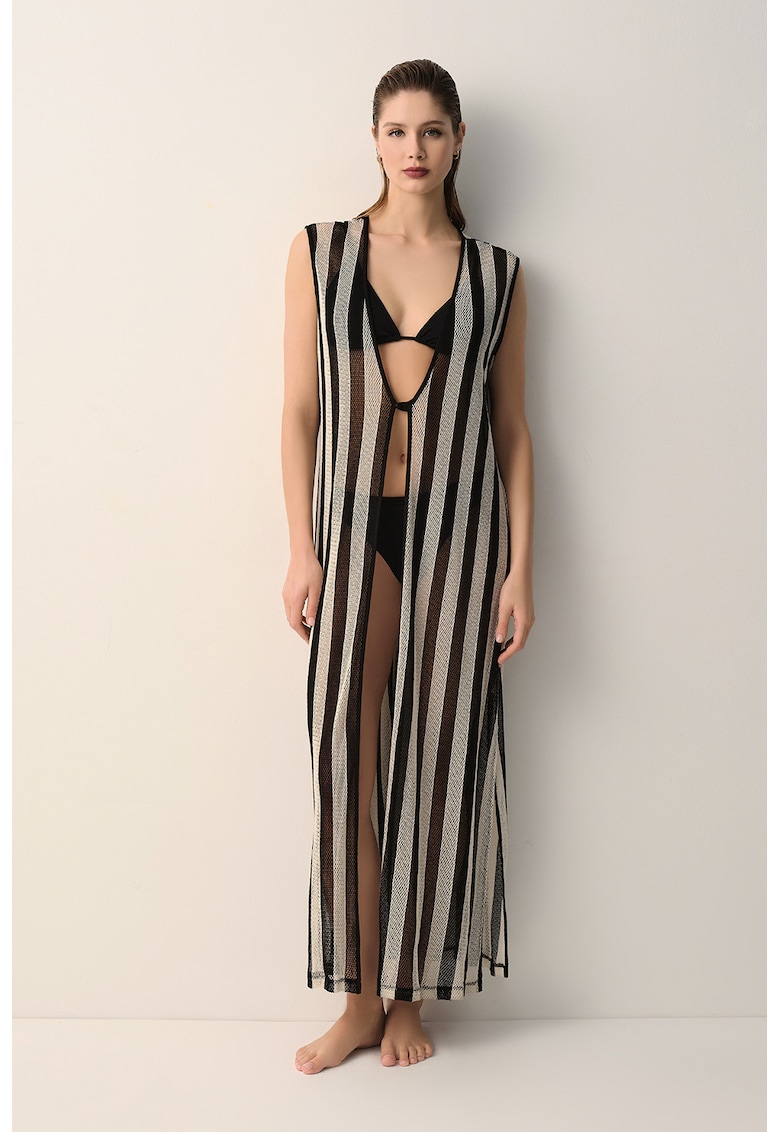 Rochie maxi de plaja cu dungi - Negru/Alb murdar
