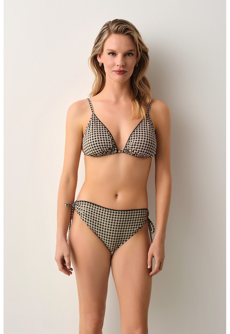 Costum de baie cu model in carouri - Negru stins/Alb optic