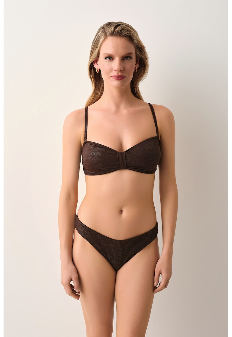 Sutien de baie cu insertii cu aspect stralucitor Bandeau - Maro pamantiu -