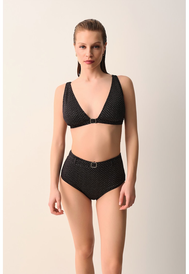 Sutien de baie cu model herringbone - Negru -