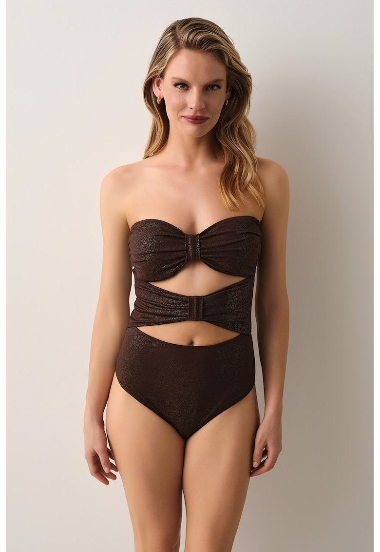 Costum de baie intreg cu decupaje - Maro pamantiu