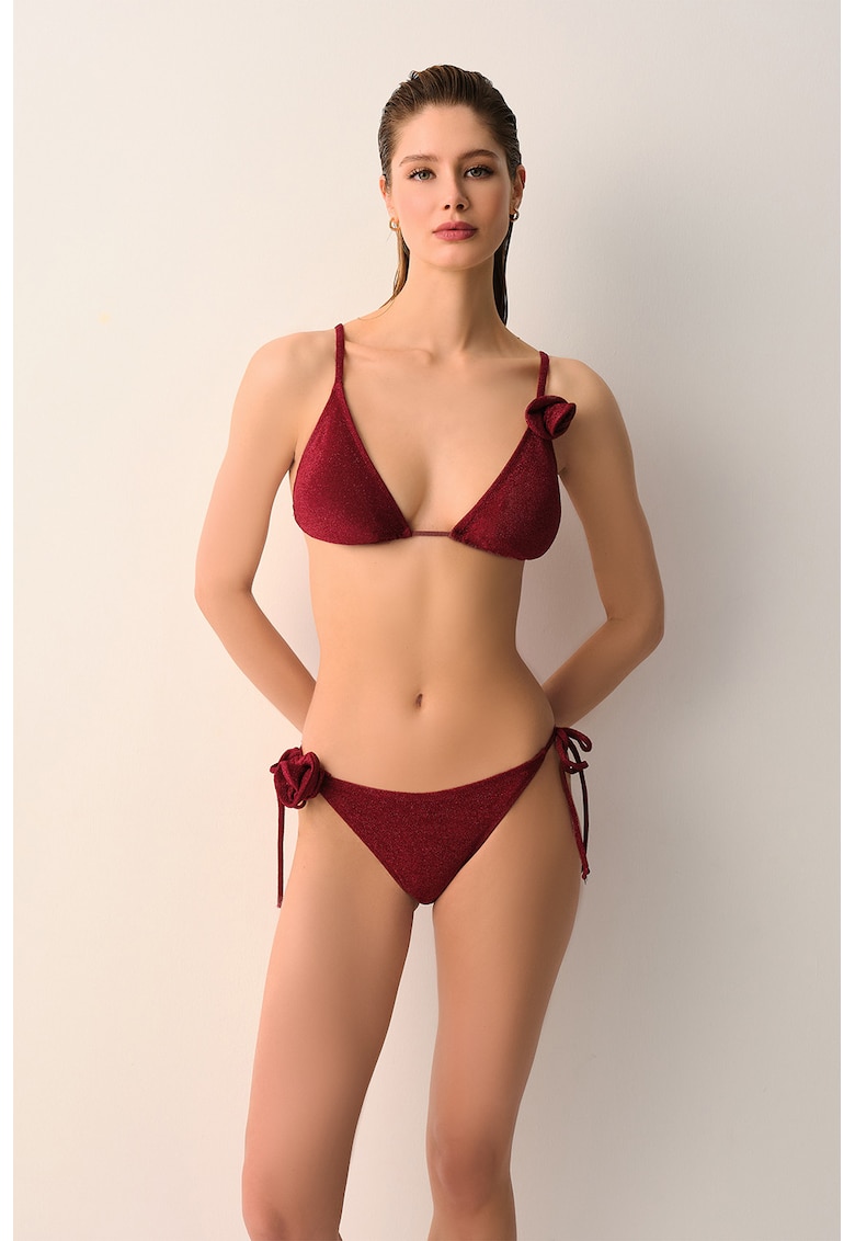 Sutien de baie cu detaliu floral - Rosu
