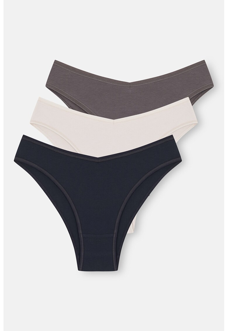 Set de chiloti brazilieni din amestec de bumbac - 3 perechi - Negru/Alb optic/Gri inchis