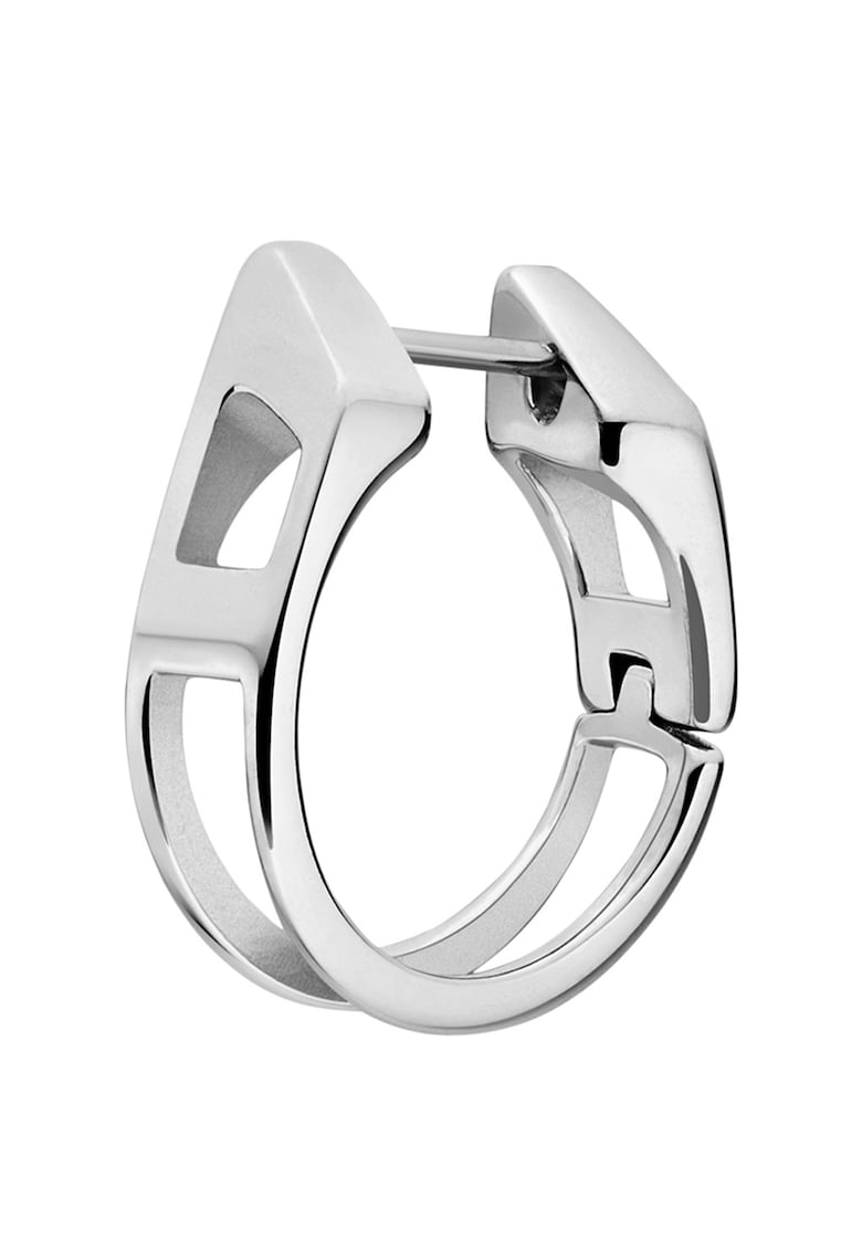 Cercel rotund cu logo si model unisex - Argintiu