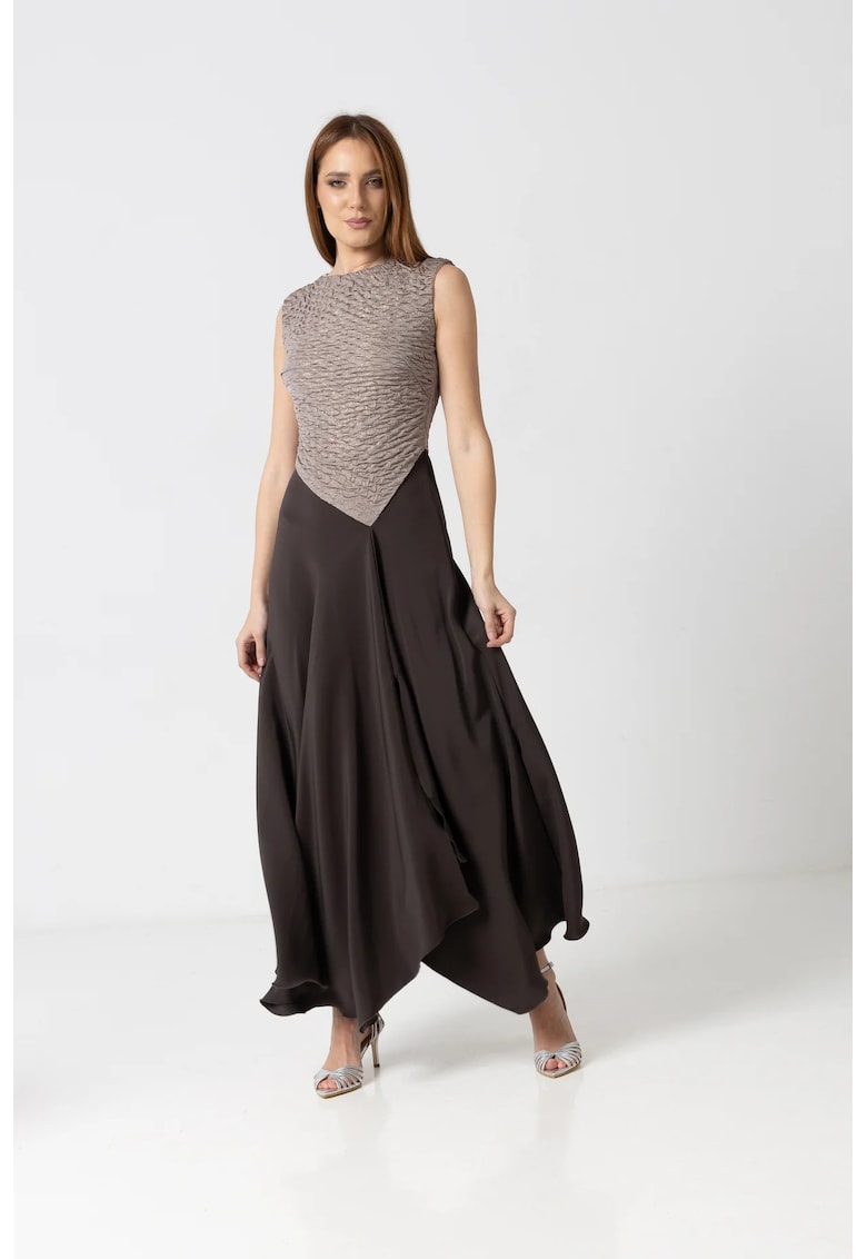 Rochie eleganta cu bust jerse fronsat si fusta ampla din vascoza