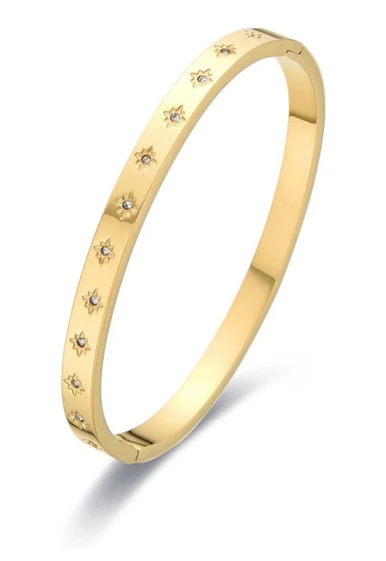 Bratara aurie - tip bangle - din otel inoxidabil - suflata cu aur 18k - cu zirconii - Arlena C1