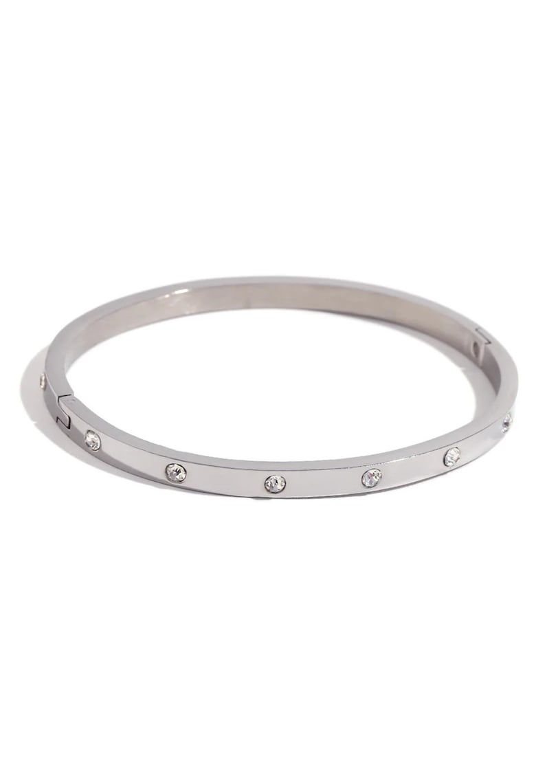 Brățară bangle argintie - din oțel inoxidabil cu aur 18k - cu zirconii - diametru 5.8cm - grosime 3.8mm