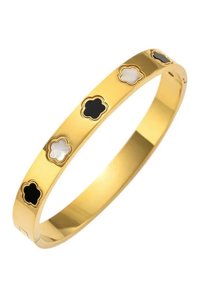 Bratara aurie - tip bangle - din otel inoxidabil - suflata cu aur 18k - cu trifoi - Eloria C1