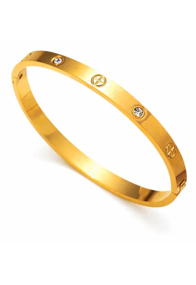 Bratara aurie - tip bangle - din otel inoxidabil - suflata cu aur 18k - cu zirconii - Miralya C1