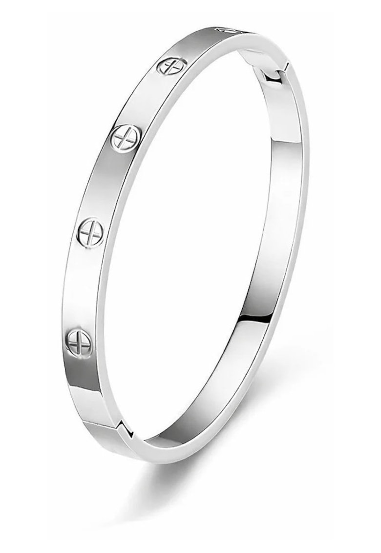 Bratara argintie - tip bangle - din otel inoxidabil - suflata cu aur 18k - Selmira C6