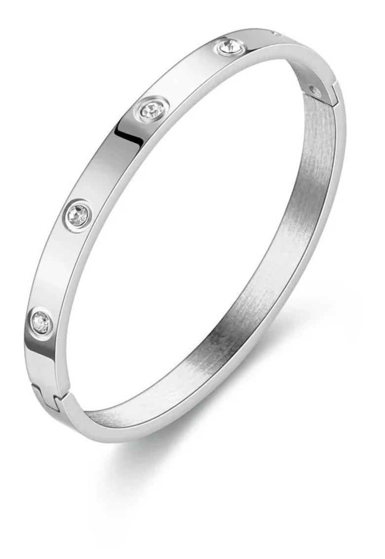 Bratara argintie - tip bangle - din otel inoxidabil - suflata cu aur 18k - cu zirconii - Virella C1