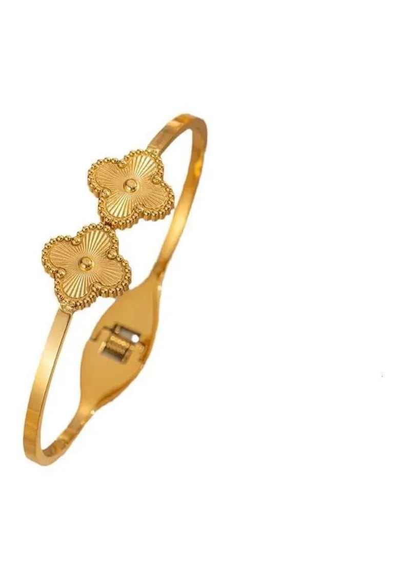 Brățară bangle aurie - trifoi - inox suflat cu aur 18k - diametru 6cm