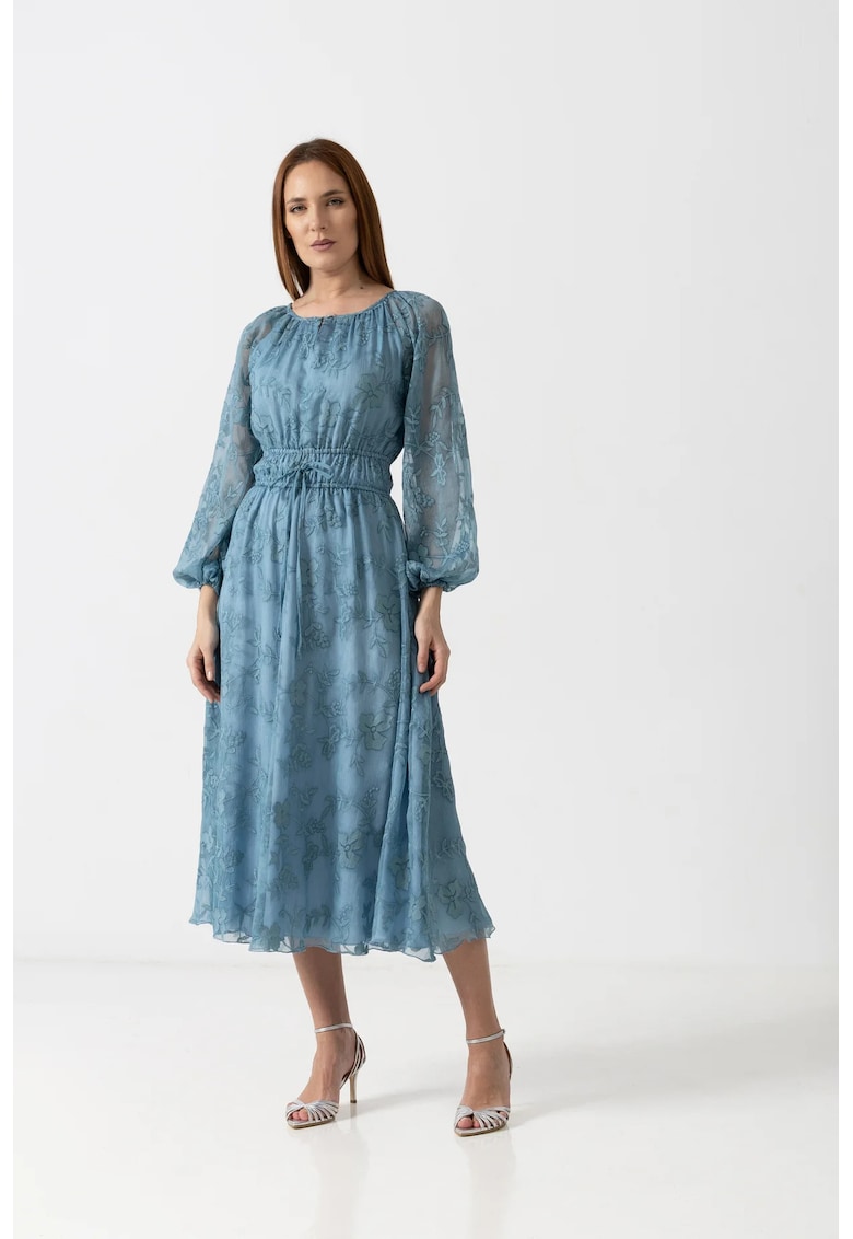 Rochie midi vaporoasa cu broderie florala