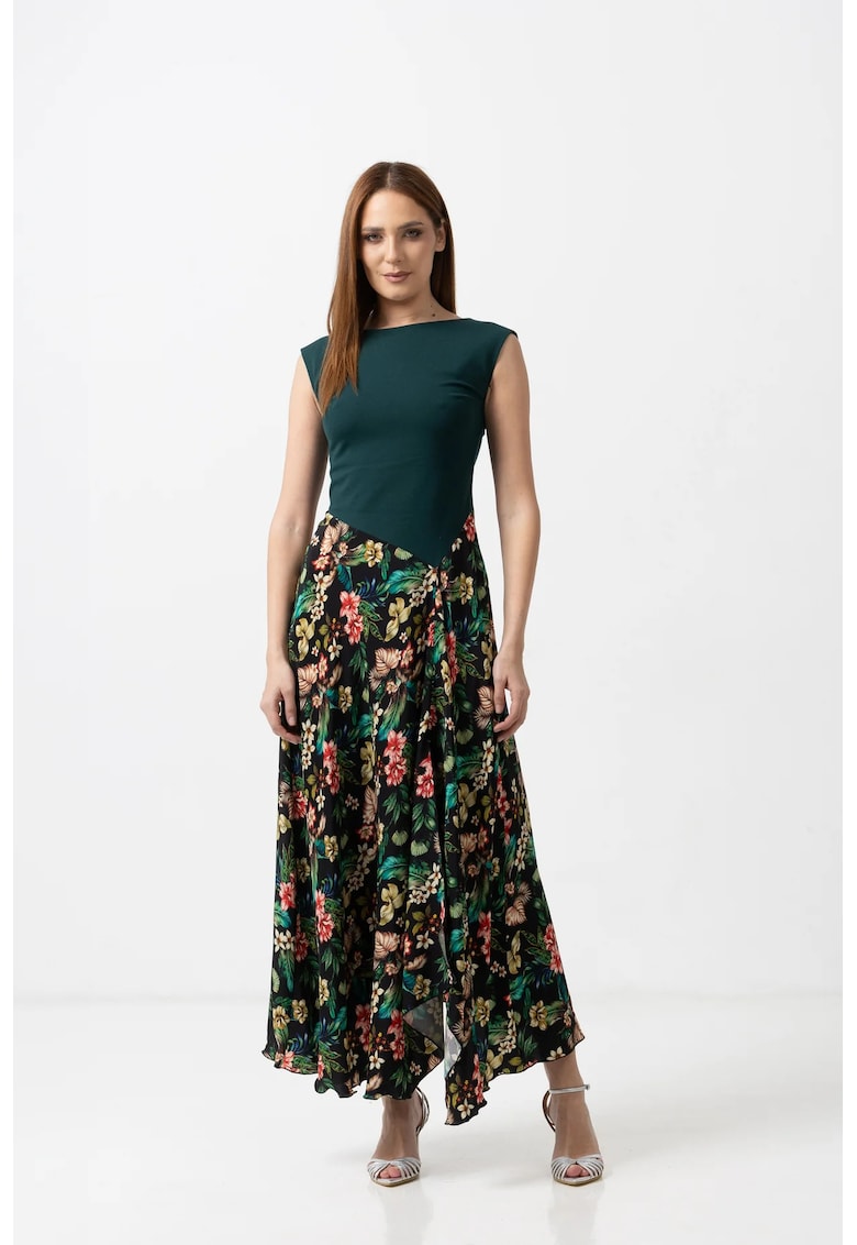 Rochie eleganta cu bust din jerse si fusta din matase
