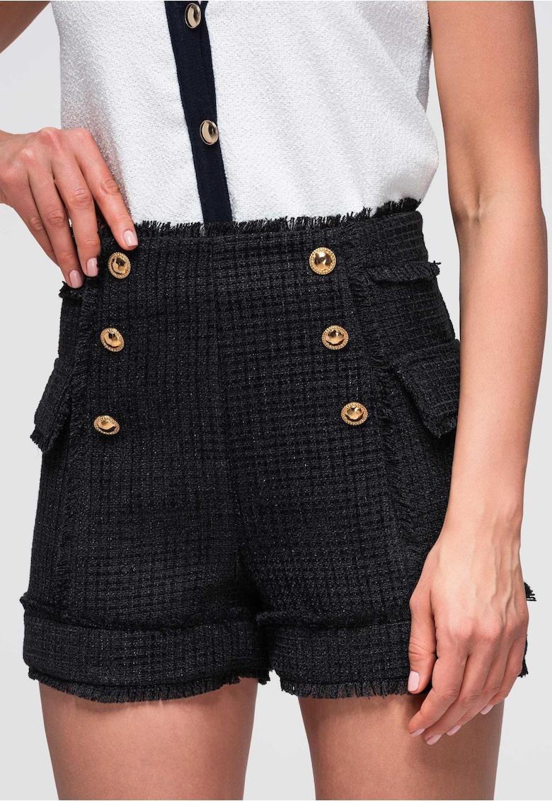 Pantaloni scurti dama cu talie inalta si linie usor evazata OW-ST-E0002 - Negru