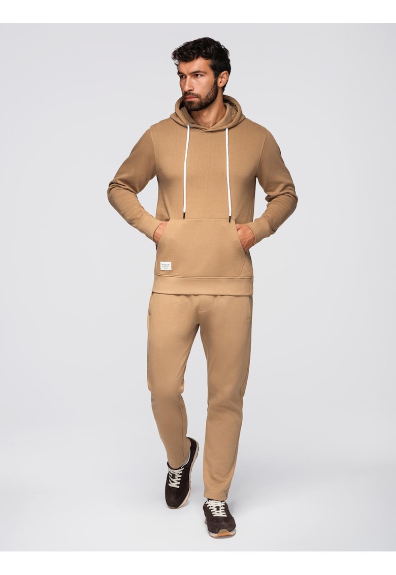 Treninguri barbati din bumbac cu bluza tip kangur si pantaloni regular fit - Maro