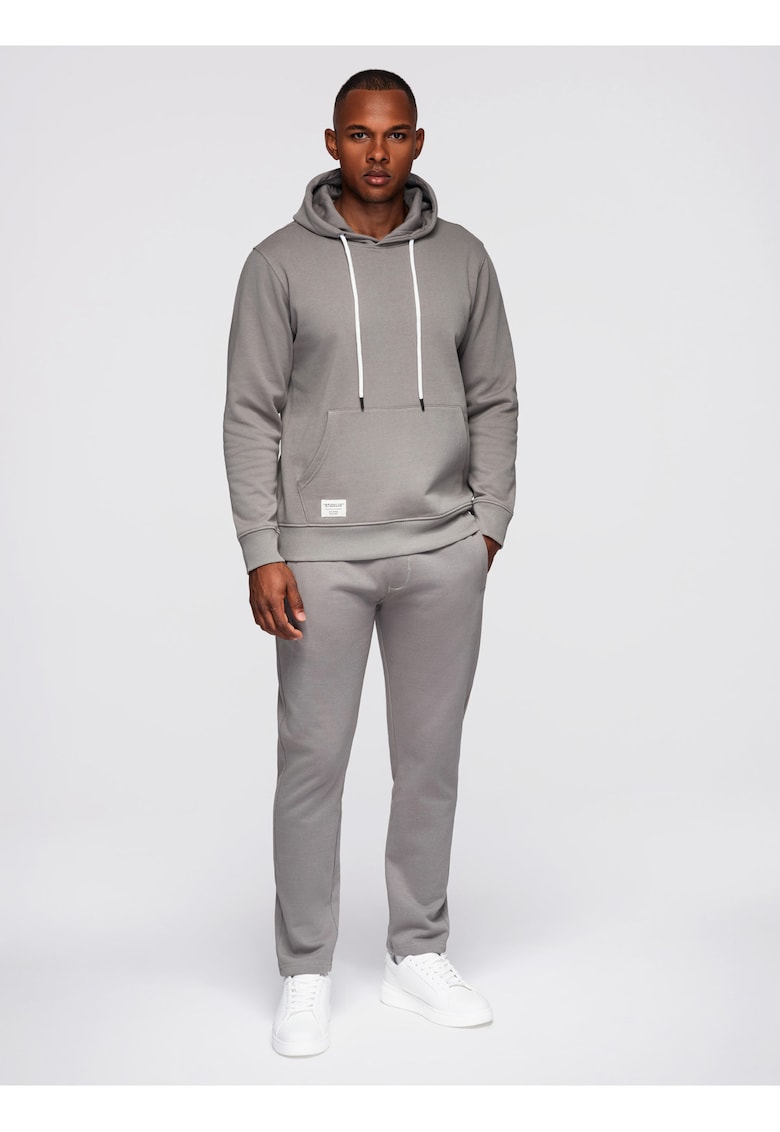 Treninguri barbati din bumbac cu bluza tip kangur si pantaloni regular fit - Gri