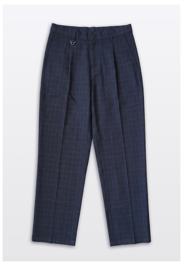 Pantaloni de costum cu croiala dreapta si imprimeu in carouri
