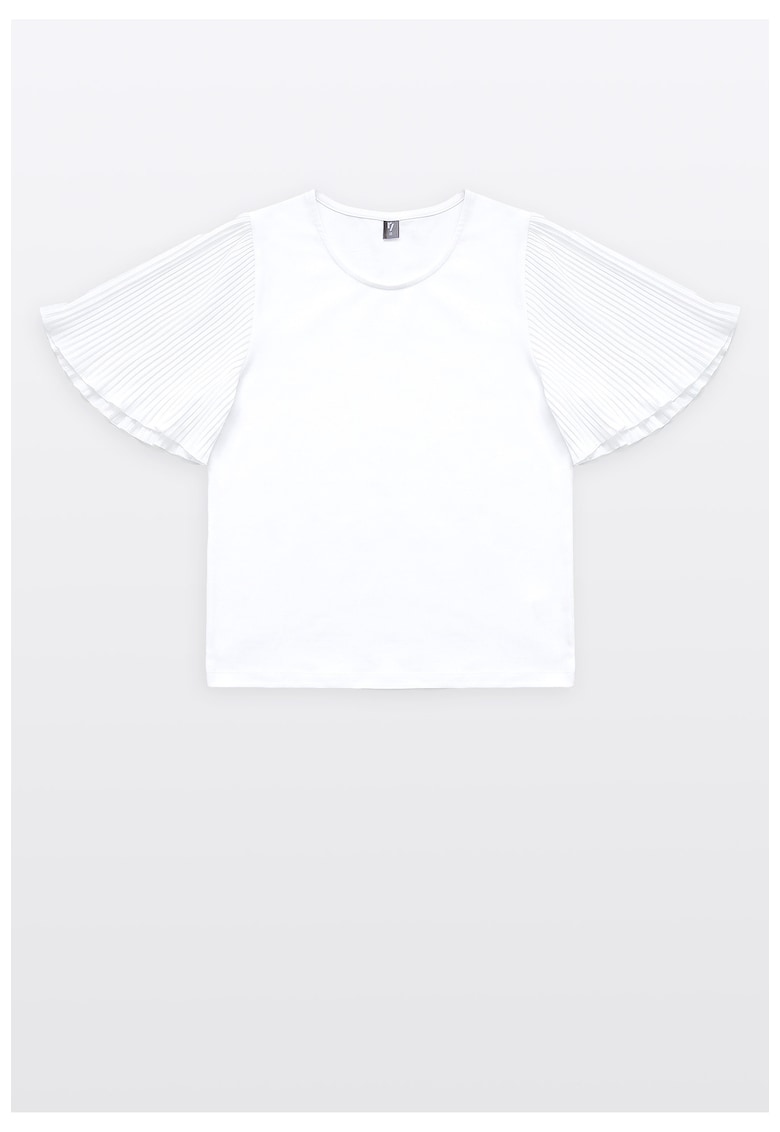 Bluza din amestec de bumbac cu maneci plisate