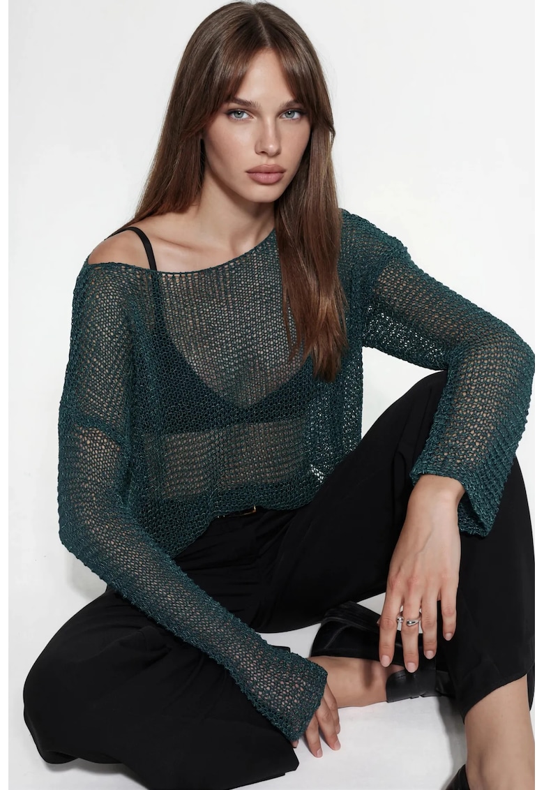Pulover tricotat - supradimensionat - verde Sacramento - 85% acrilic - 15% poliamida
