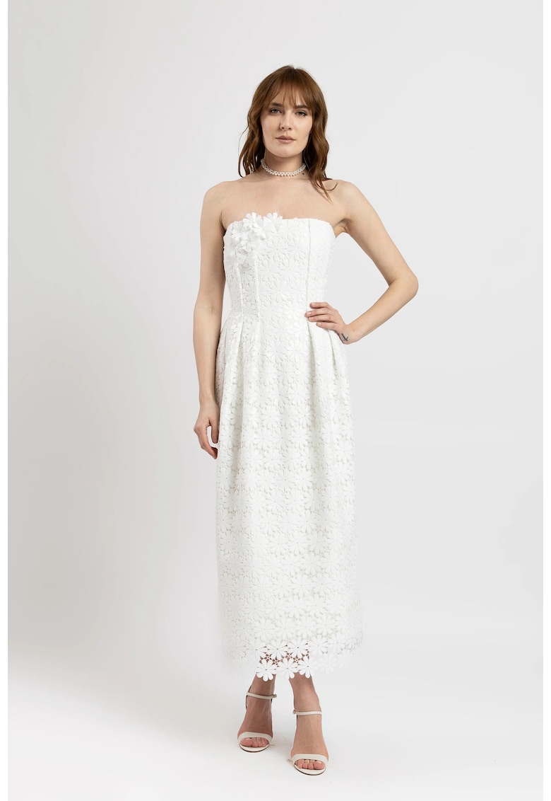 Rochie lunga din macrame alb cu paiete