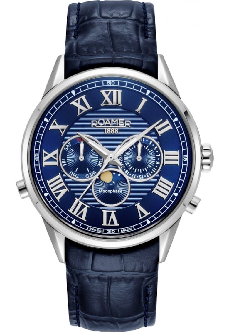 Ceas barbătesc Superior Moonphase II - bleu închis - mecanism Quartz - carcasă din oțel