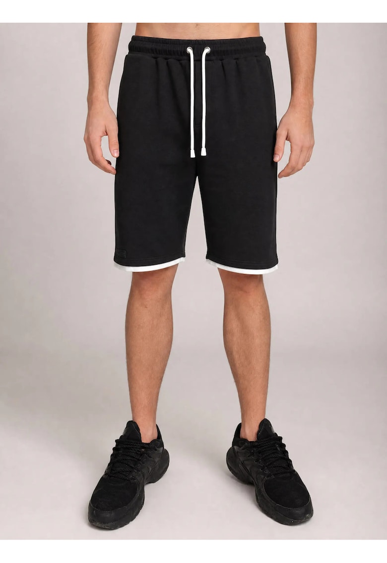 Pantaloni scurti cu banda contrastanta pentru Barbati din Bumbac premium - Negru