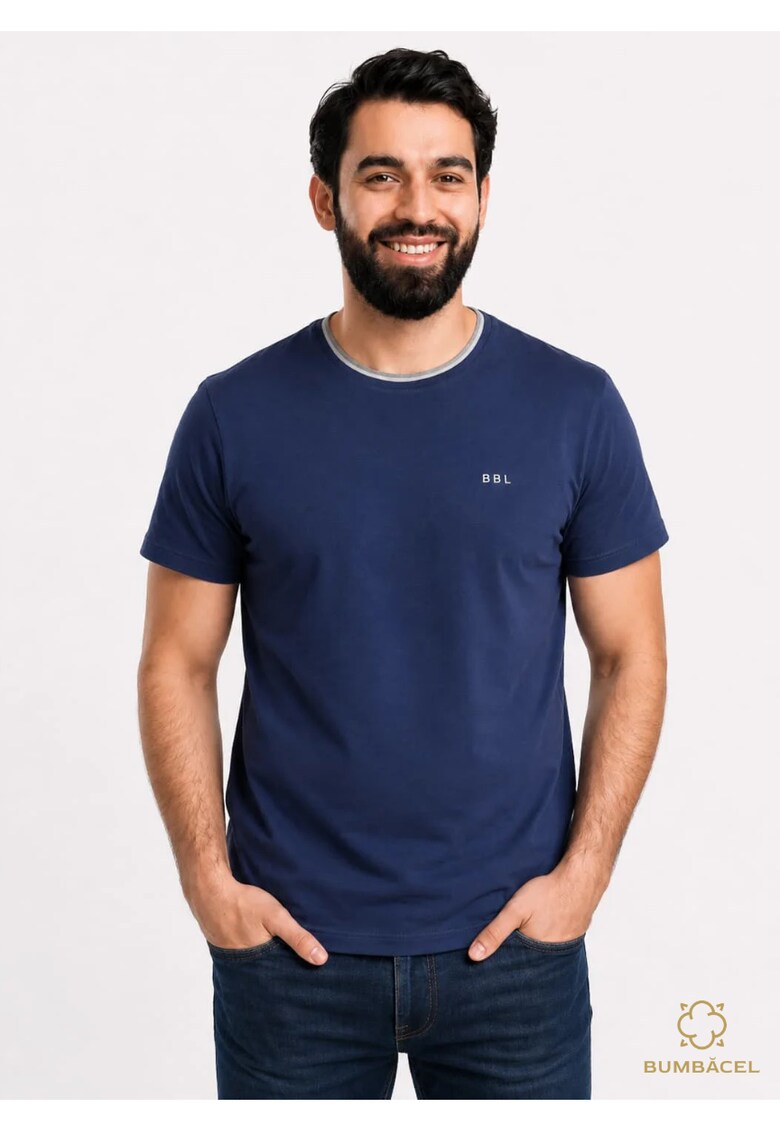 Tricou cu maneca scurta - casual - pentru barbati - din bumbac - Albastru