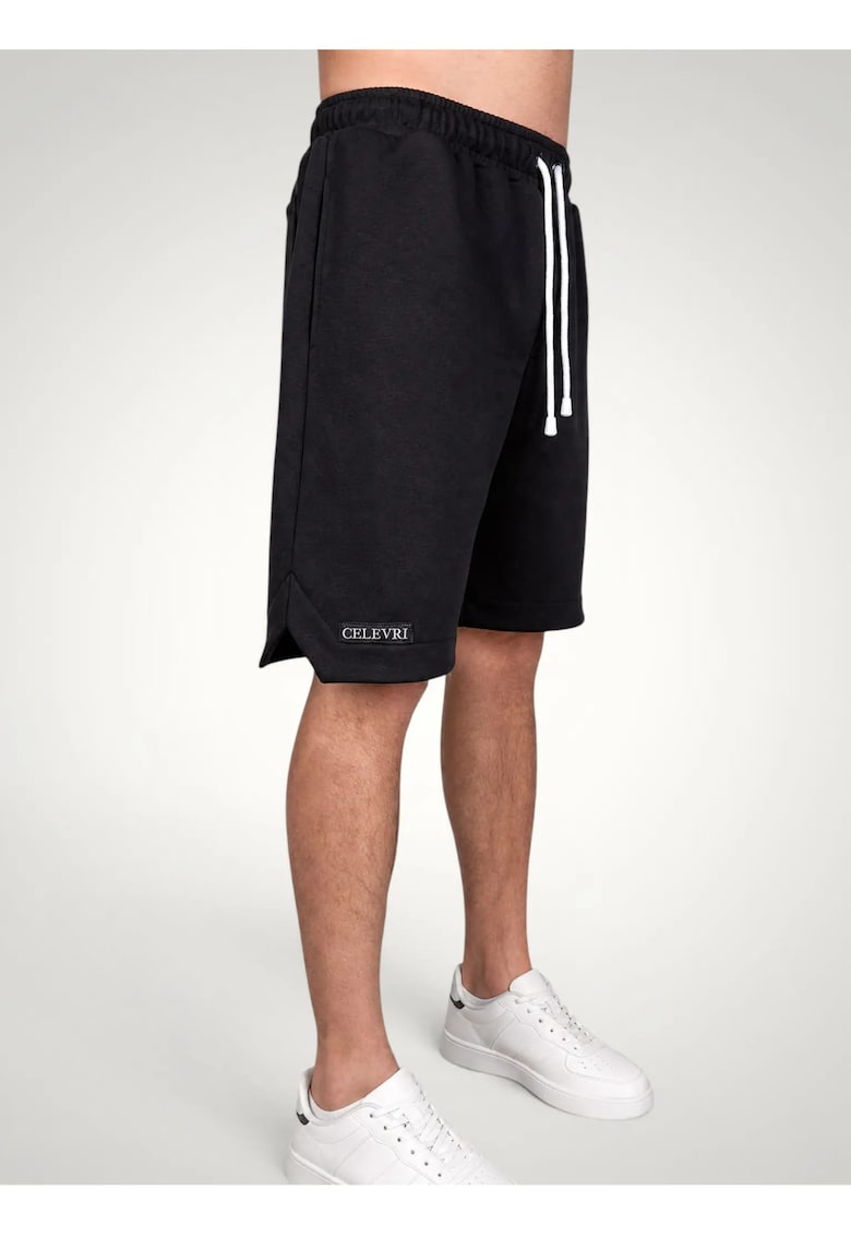 Pantaloni scurti Barbati cu Tiv asimetric din Bumbac premium - Negru