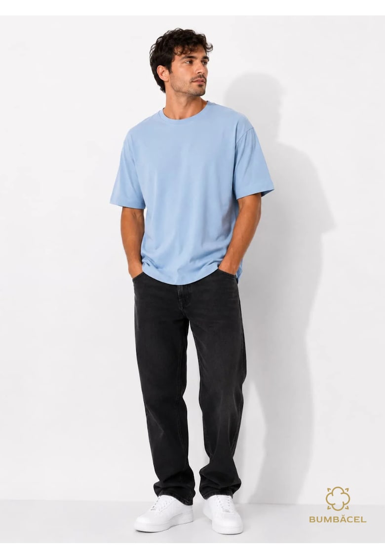 Tricou uniton cu maneca scurta - din bumbac - pentru barbati - Albastru