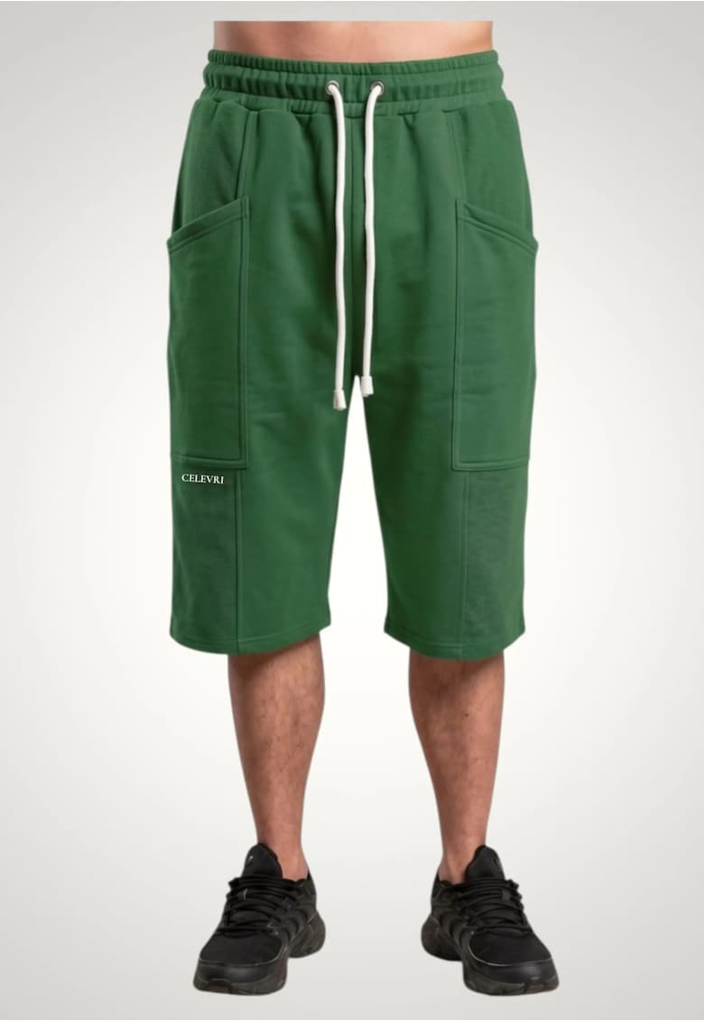 Pantaloni scurti 3/4 pentru barbati cu buzunare aplicate din bumbac premium - Kaki