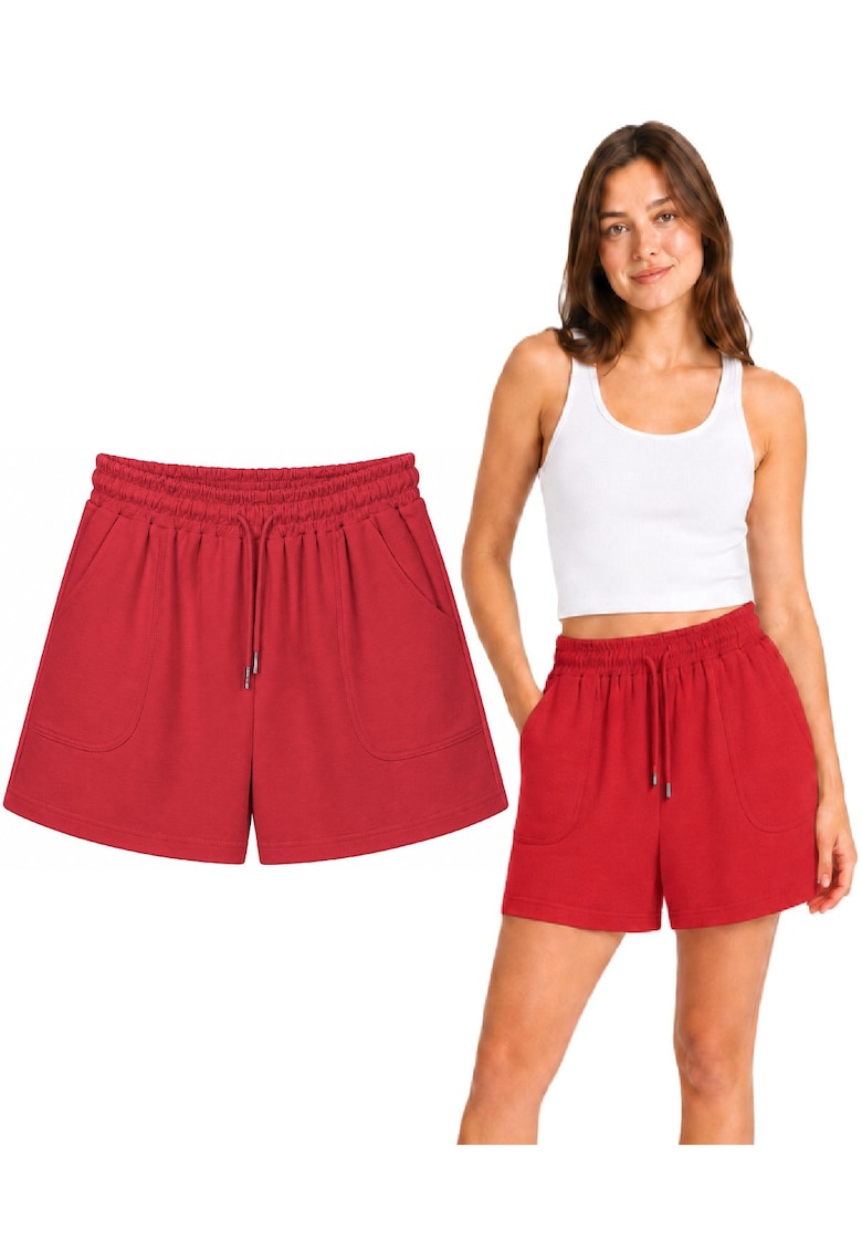 Pantaloni scurti cu buzunare laterale - Rosu