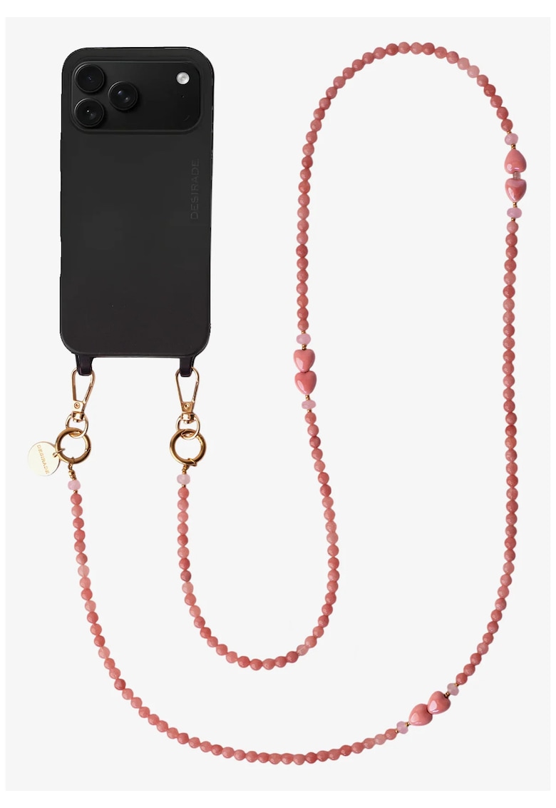 Lant crossbody din pietre naturale pentru telefon - Rosa Suave - 120 cm