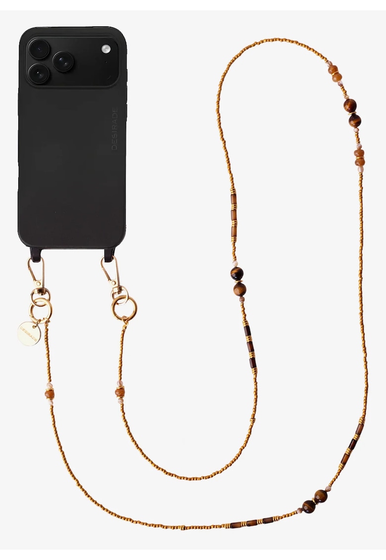 Lant crossbody din pietre naturale pentru telefon - Mocha Glow - 120 cm