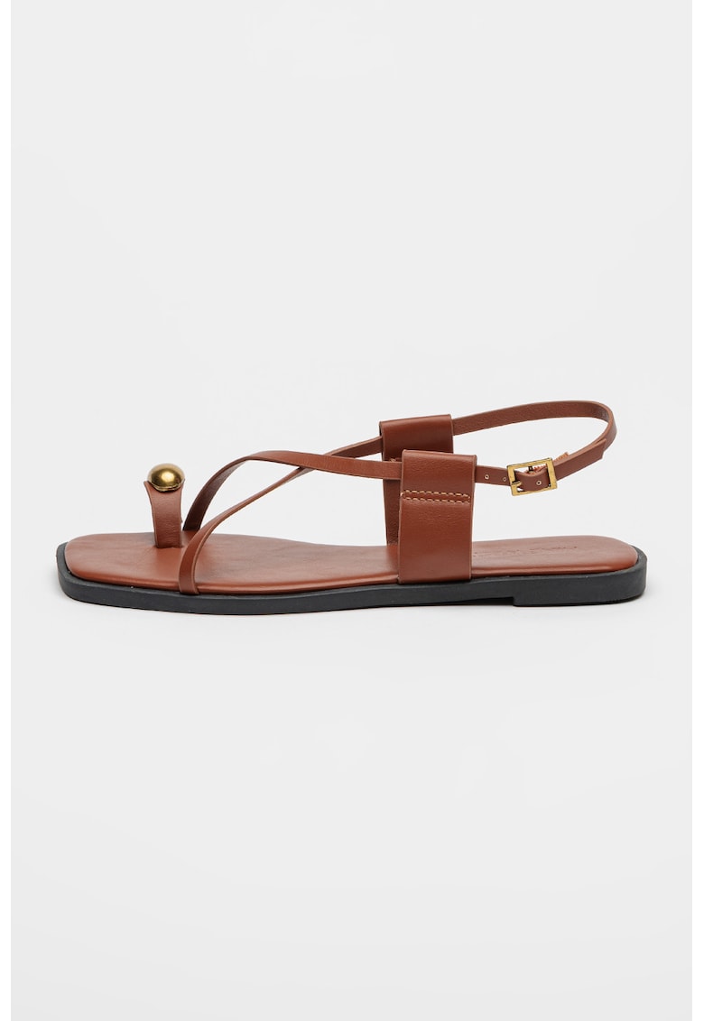 Sandale din piele ecologica cu model cu varf petrecut Unity - Maro cognac