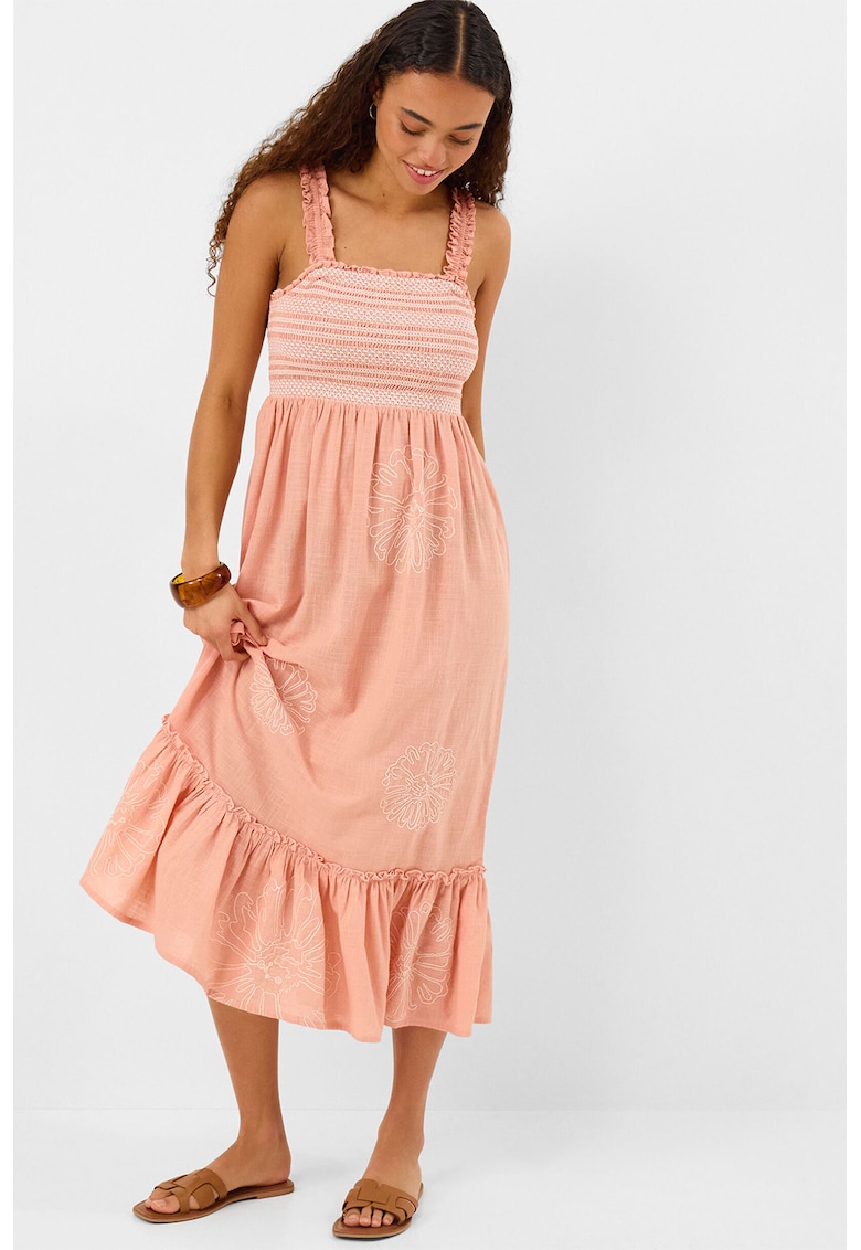 Rochie midi cu terminatie cu volan - Piersica