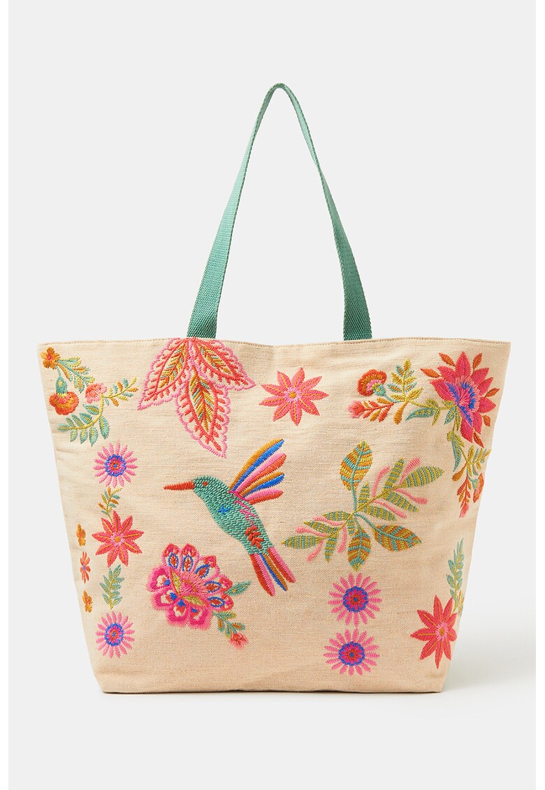 Geanta shopper din material textil cu model brodat - Multicolor