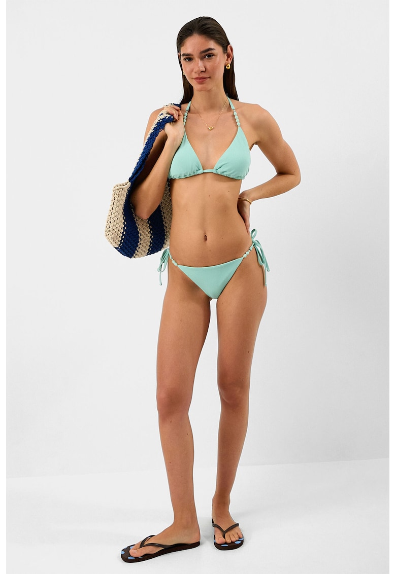 Sutien de baie cu cupe triunghiulare si decolteu halter - Verde menta